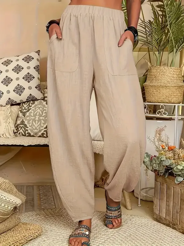 Women's Casual Lightweight Harem Pants with Elastic Waist and Side Pockets