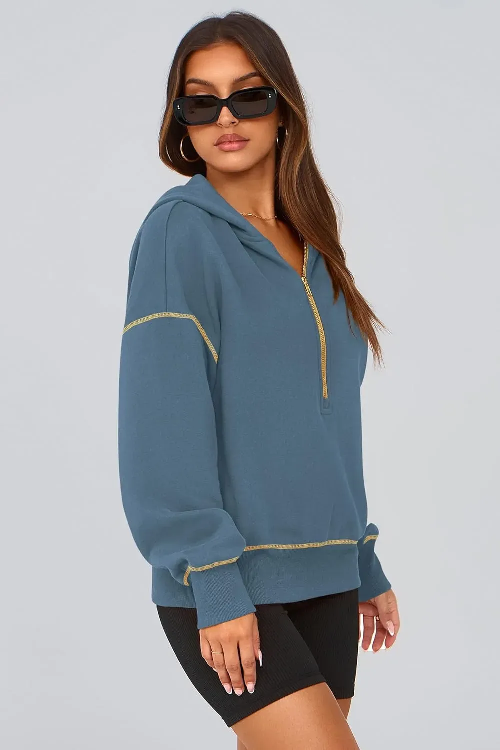 Women's Hooded Sweatshirts Long Sleeve Half Zip Cropped Hoodie Pullover Winter Fashion Clothes