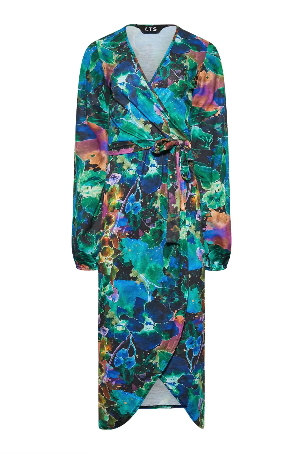 LTS Tall Black & Blue Floral Midi Wrap Dress