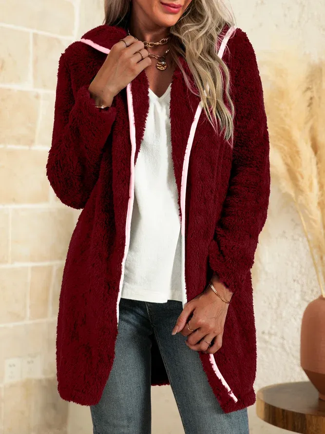 Woman Long Sleeve Winter Cardigan With Hoodie Coat