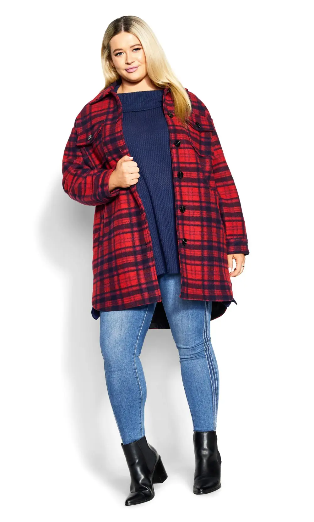 Evans Red Check Print Shacket