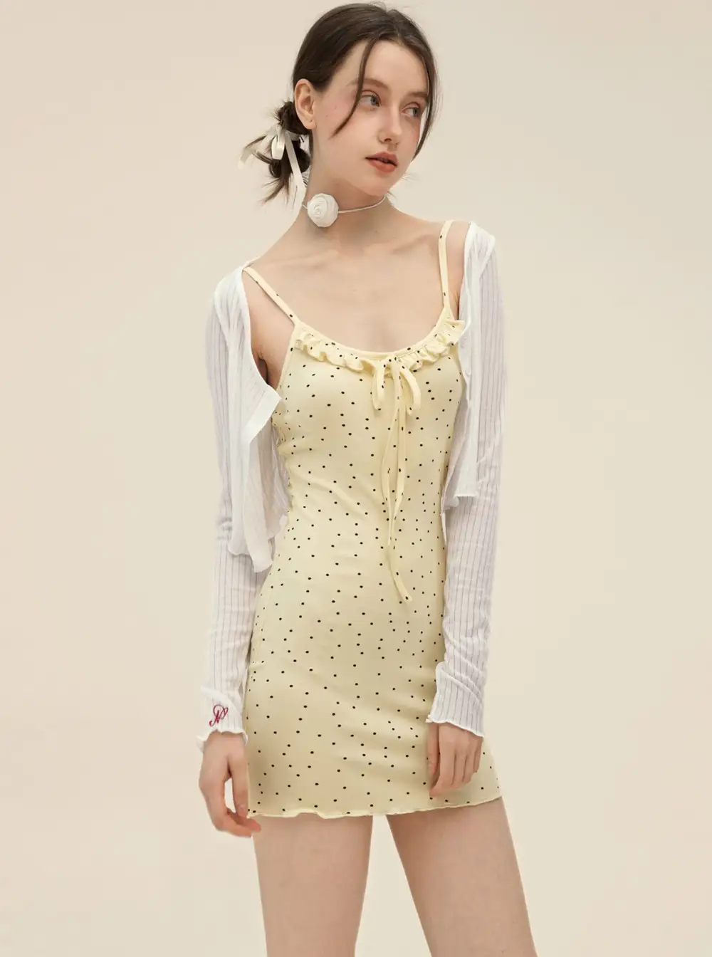 Retro Cardigan With Slim Slip Dress Set-Up