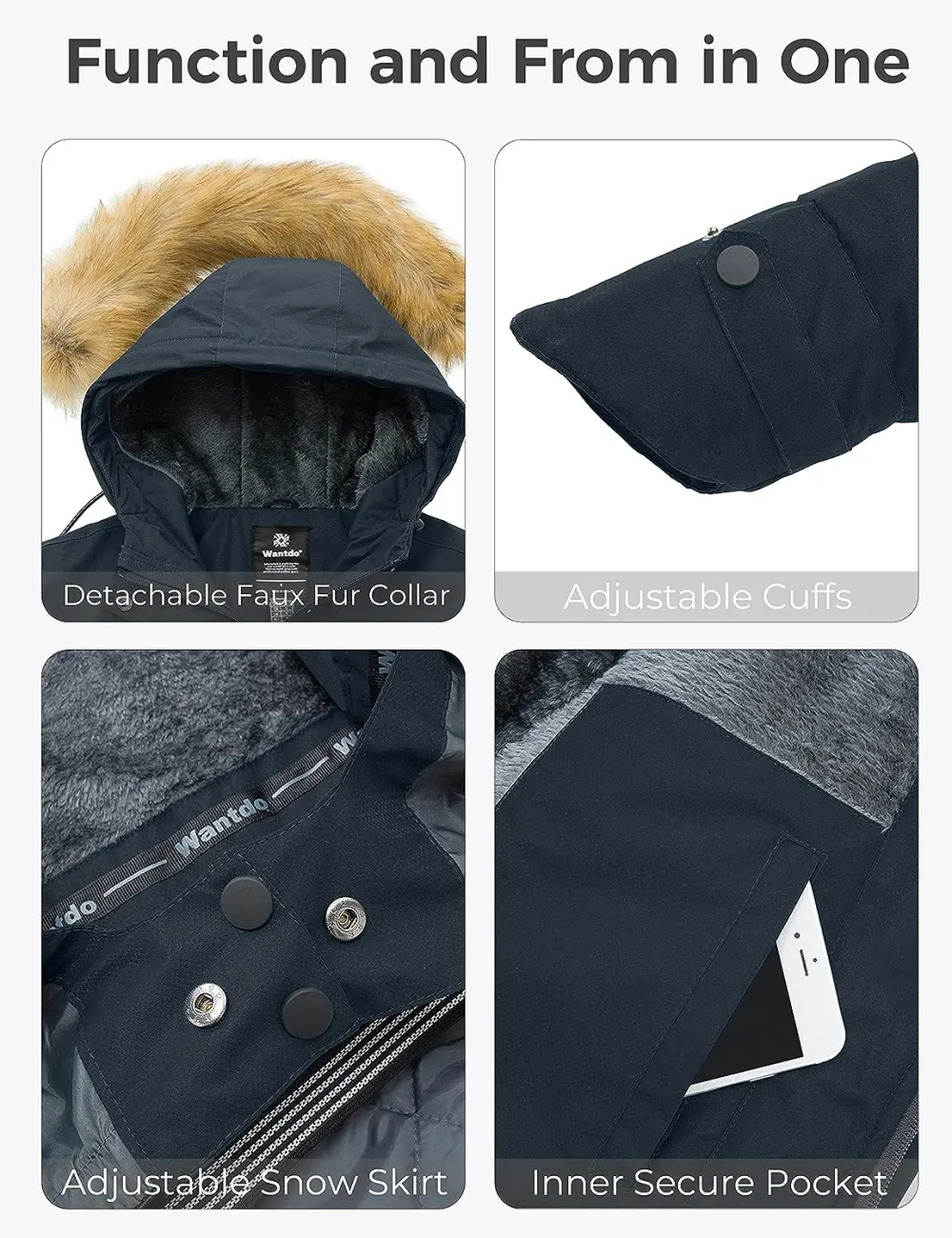 Women's Waterproof Ski Jacket Hooded Winter Snow Coat Mountain Snowboarding Jackets Insulated Fleece Parka