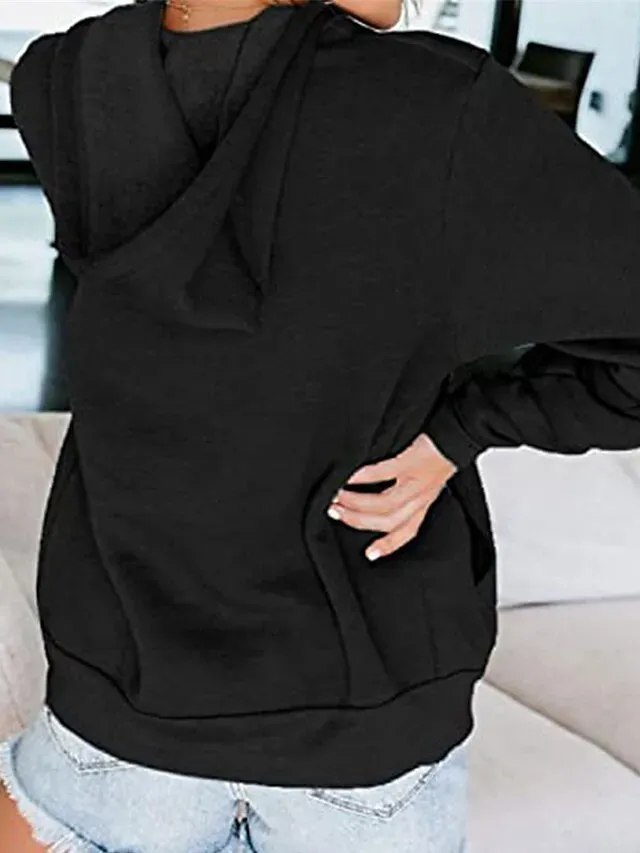 Women's Hoodied Jacket Casual Jacket Fall Spring Outdoor Zipper Plain Breathable Streetwear Regular Fit Outerwear Long Sleeve Summer Black S