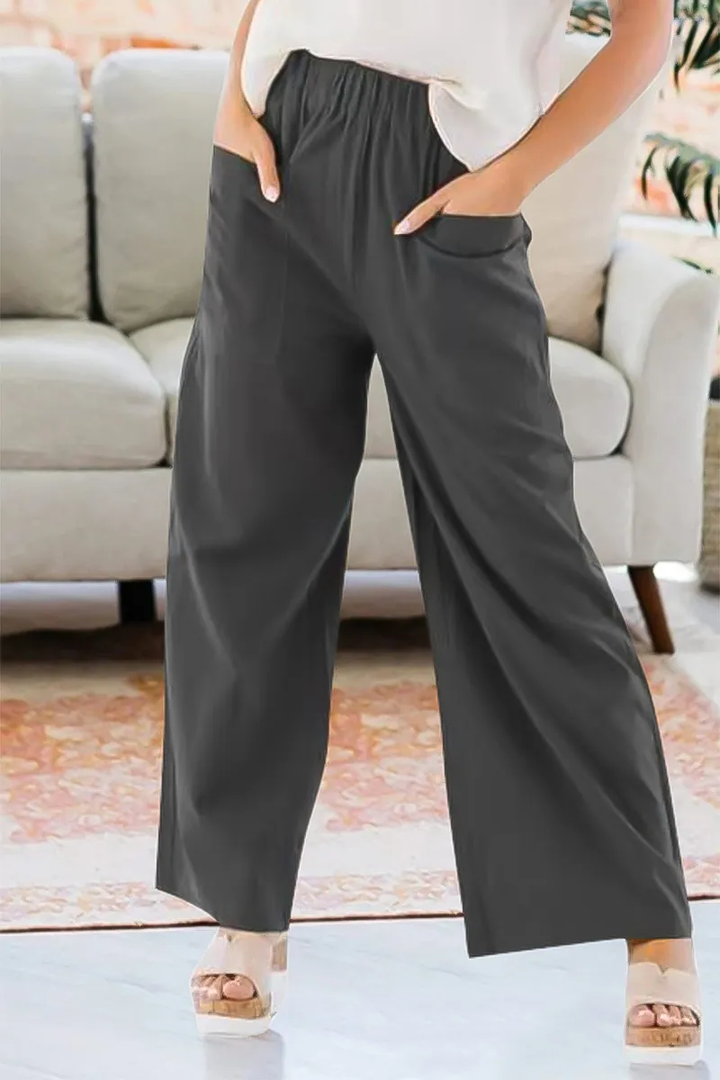 Patch Pocket Elastic Waist Wide Leg Pants