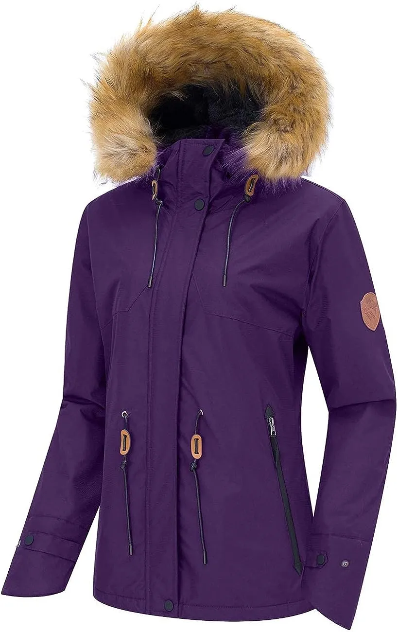 Women's Waterproof Ski Jacket Hooded Winter Snow Coat Mountain Snowboarding Jackets Insulated Fleece Parka