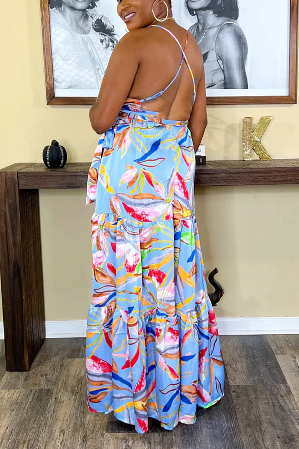 Printed Cross Strap Maxi Dress