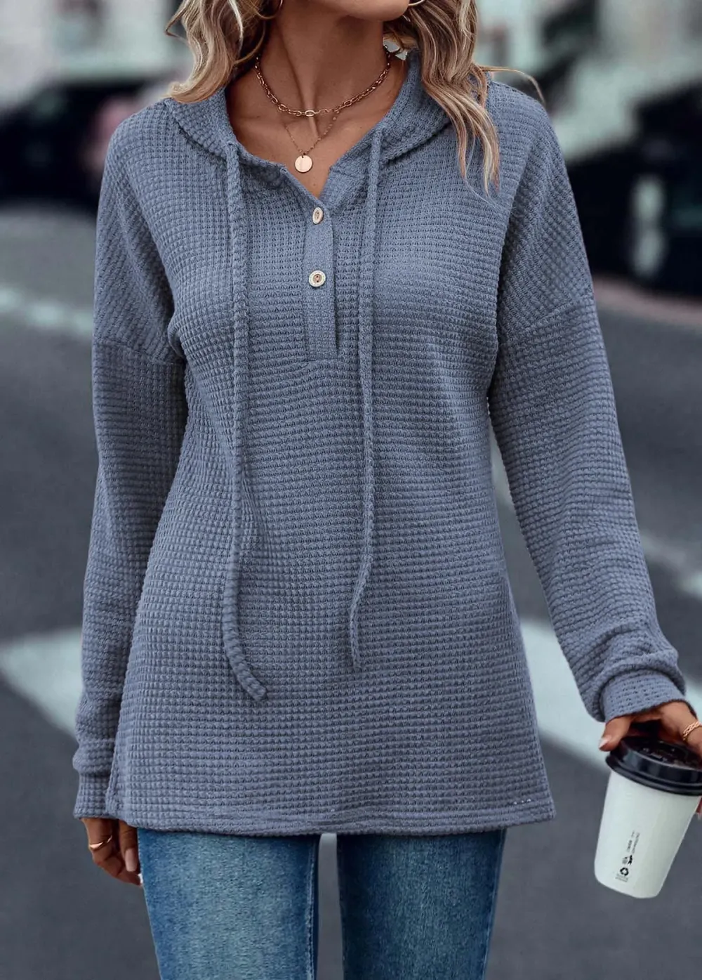 Dark Reddish Purple Drawstring Long Sleeve Hoodie