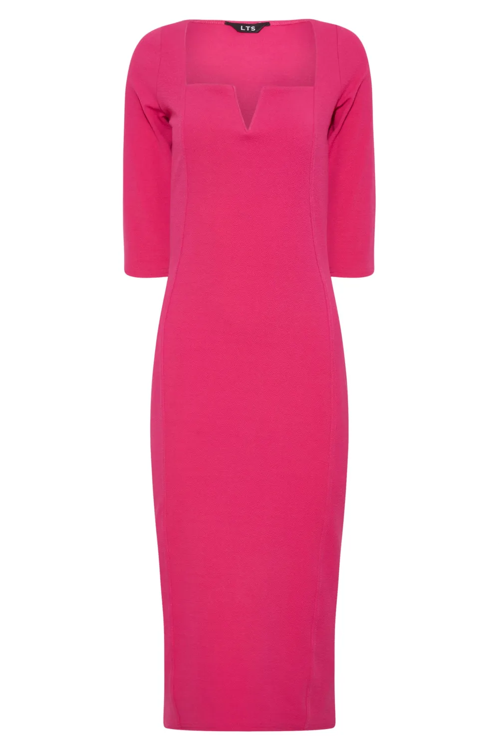 LTS Tall Bright Pink Notch Neck Midi Dress