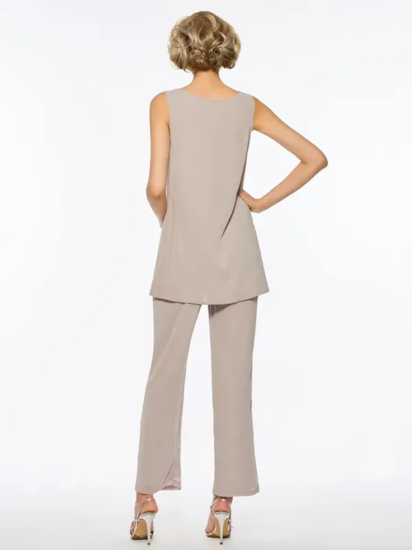 Round neck solid color vest long sleeve top trousers three-piece suit