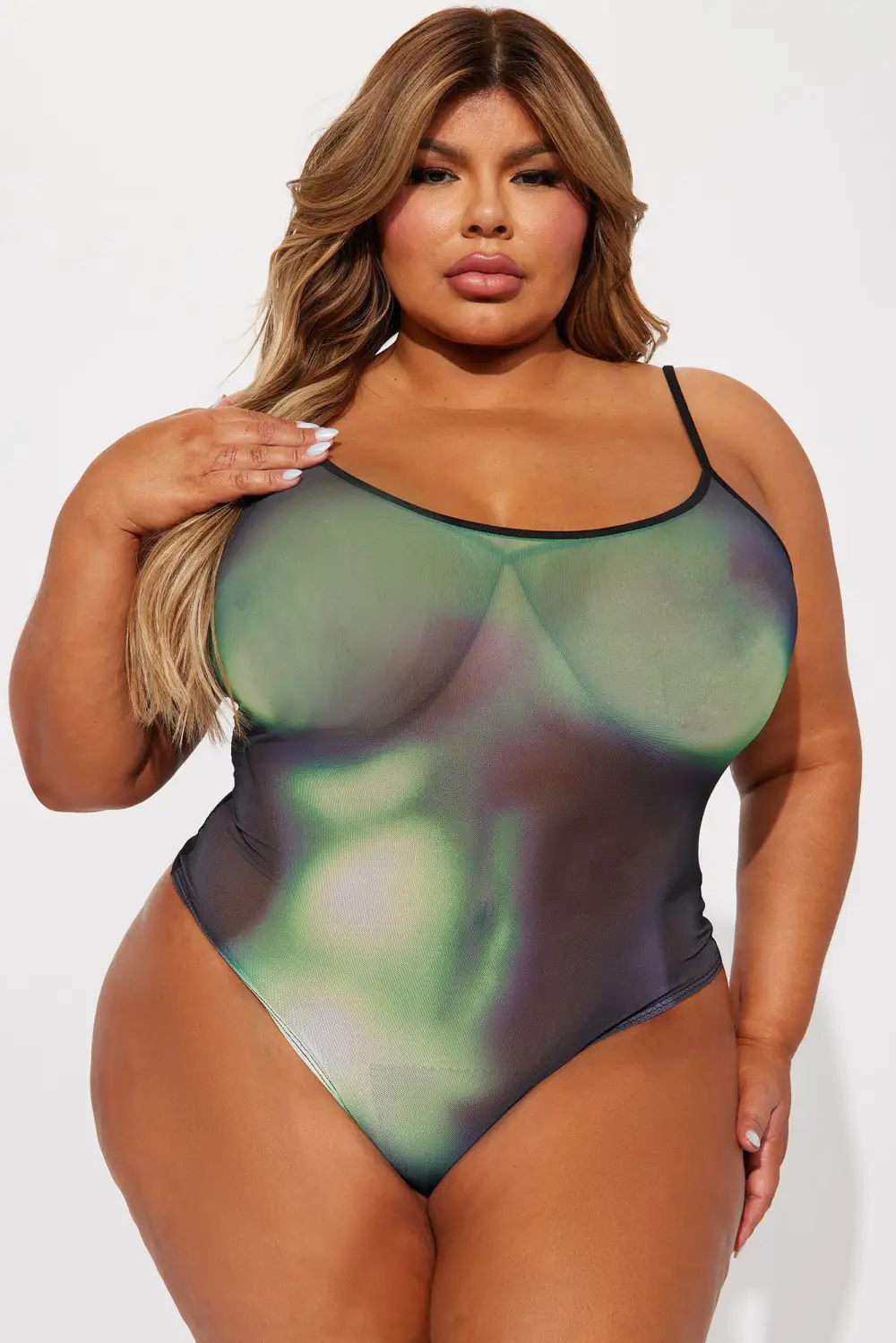 Best Side Of Me Mesh Bodysuit - Green/combo