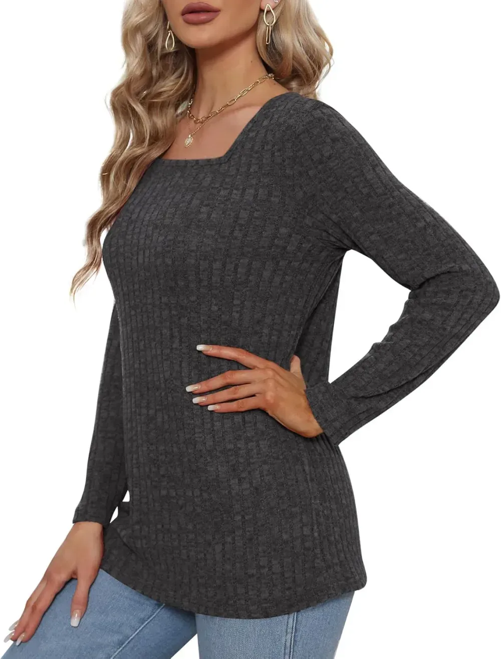 OFEEFAN Long Sleeve Shirts for Women Lightweight Crew Neck Casual Tunic Tops