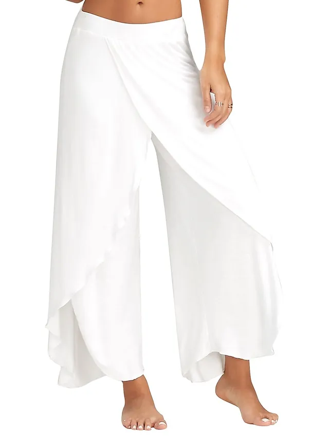 Women's Culottes Wide Leg Wide Leg Chinos Ruffle Layered Stretchy Mid Waist Basic Casual / Sporty Casual Daily Black White S M Summer Spring &  Fall