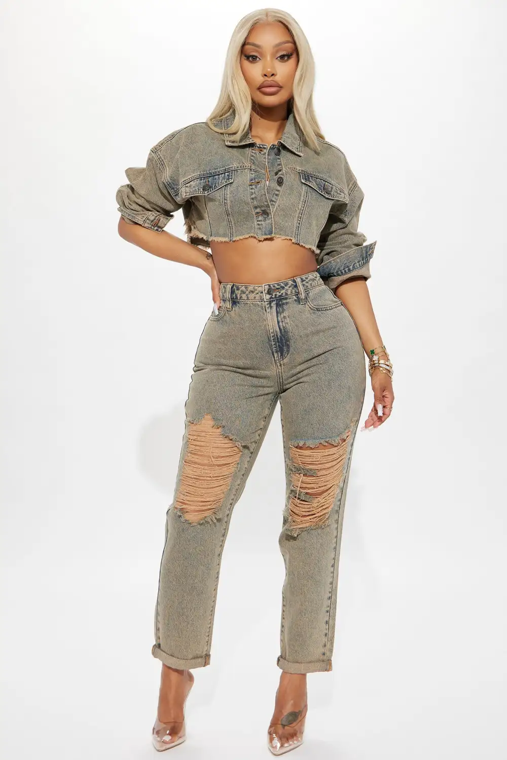 Sahara Cropped Tinted Denim Jacket - Medium Wash