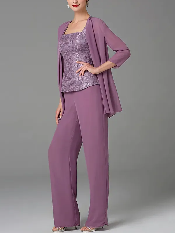 Lace vest mesh top trousers three-piece suit
