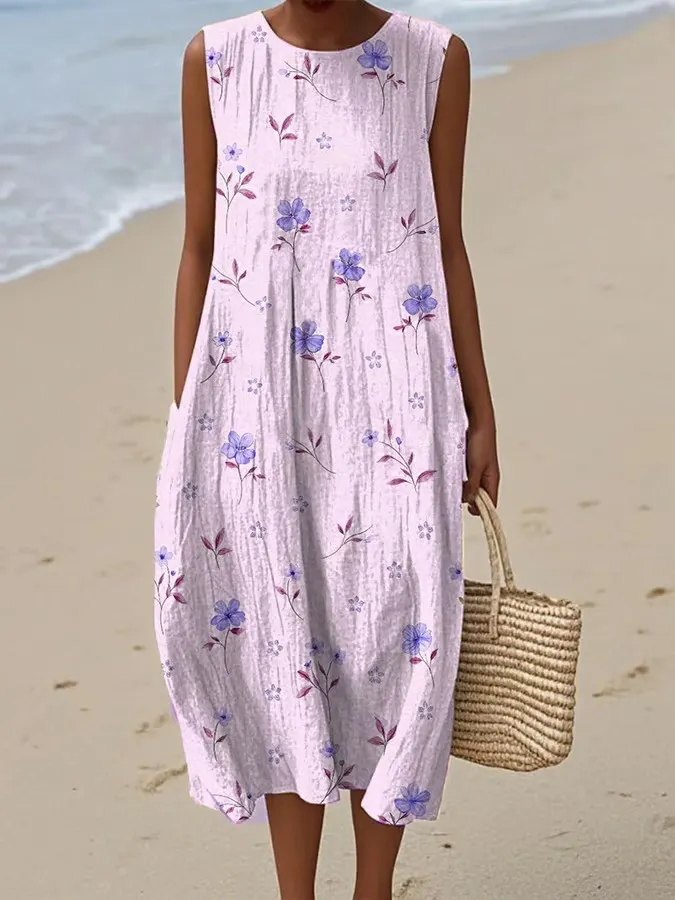 Women's Casual Printed Round Neck Sleeveless Dress