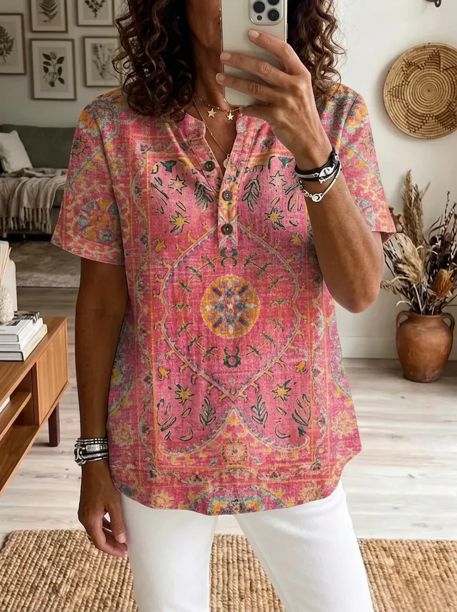 Women's Nashville Boho Mandala Printed V-Neck Shirt