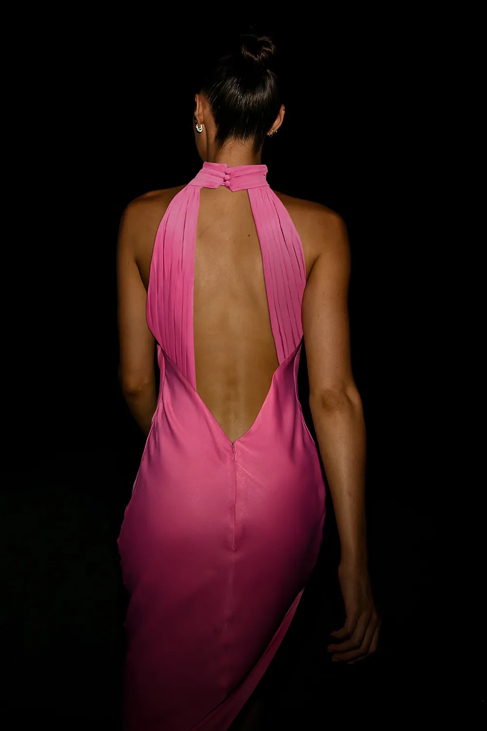 Satin Drape Back Maxi Dress with Split - Black