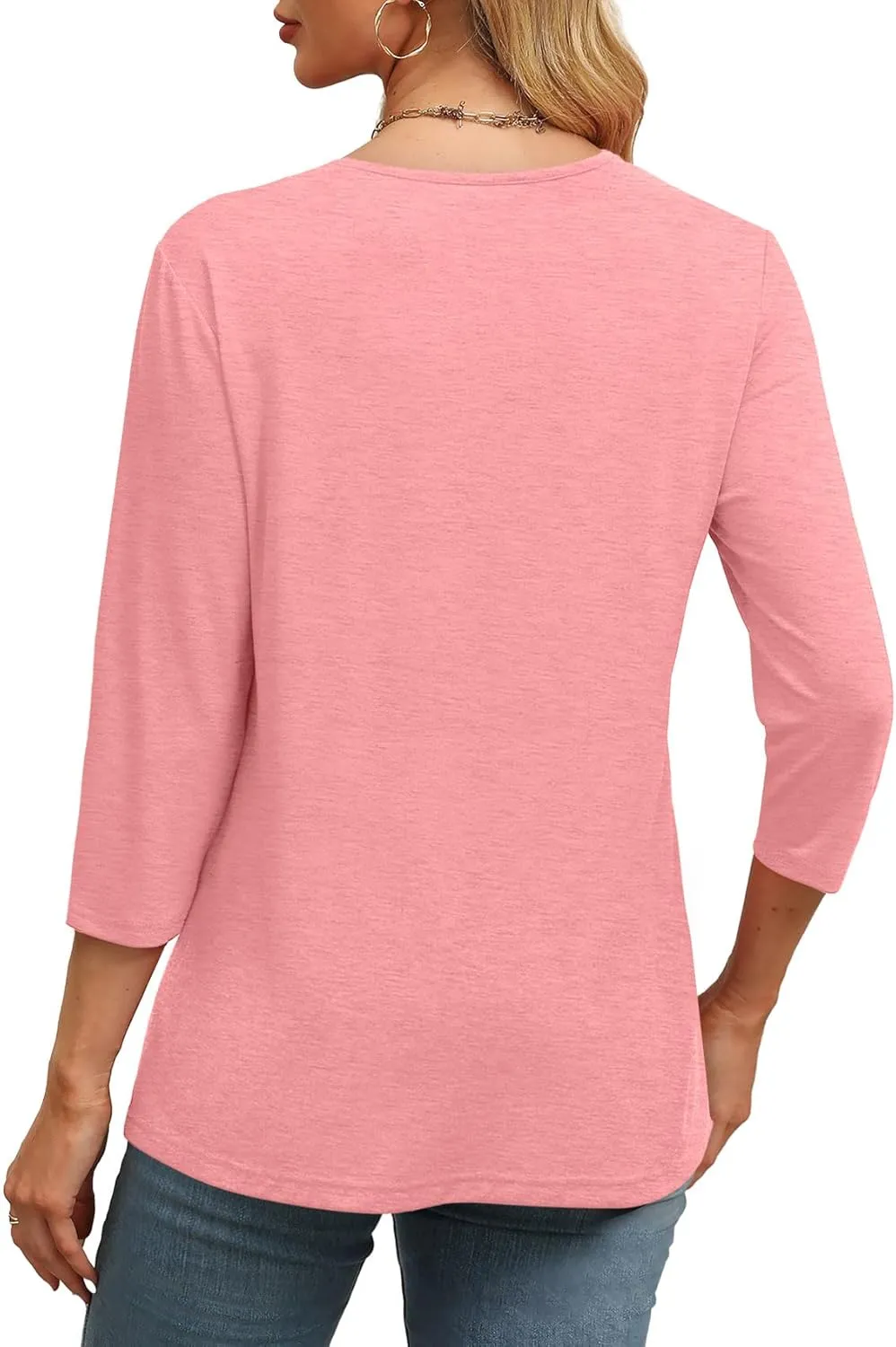 ⏰Hot Sale-Women's V Neck 3/4 Long Sleeve Tops Loose Fit Blouse