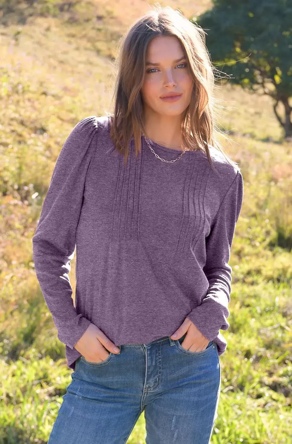 WIHOLL Blouses for Womens Dressy Casual 2024 Fall Tops Long Sleeve Shirts Loose Fit Tunics