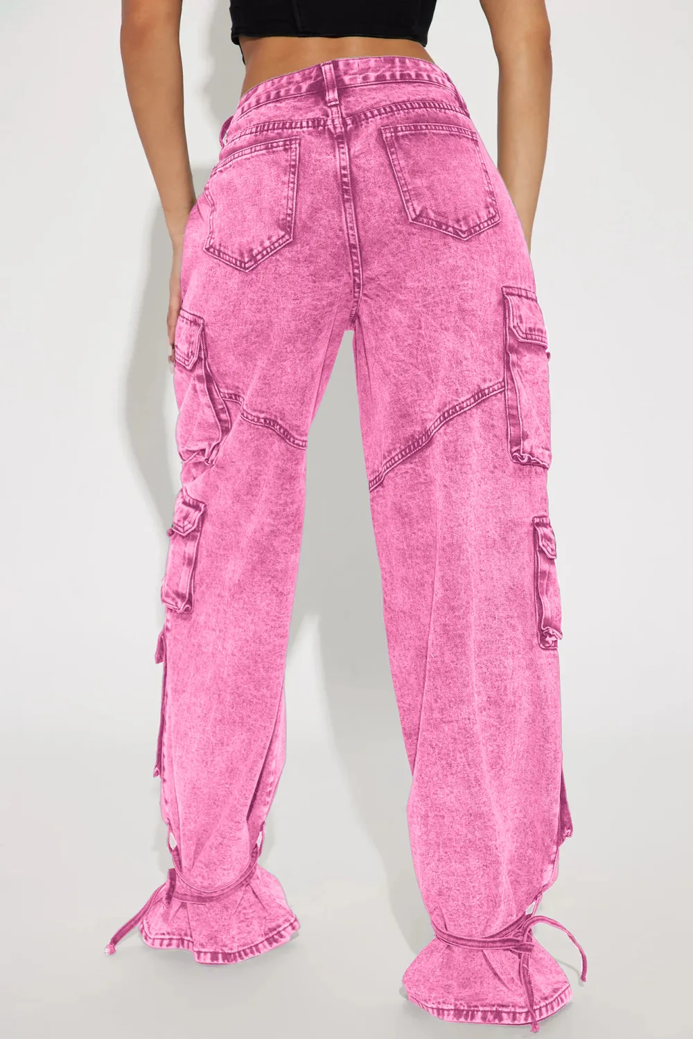In The Mix Ankle Tie Cargo Jean - Pink
