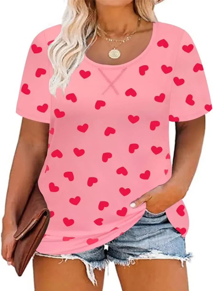 TIYOMI Plus Size T Shirt for Women Short Sleeve Tunic Cross Line Shirts Round Neck Tops Summer Blouse XL-5XL 14-28