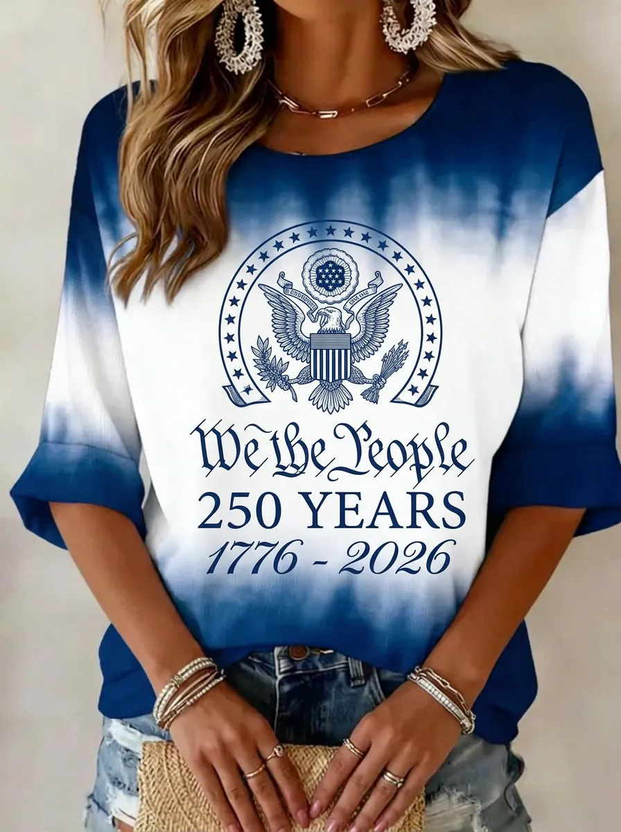 Women's USA Patriotic 250 Years Eagle Printed Tie-Dye T-shirt