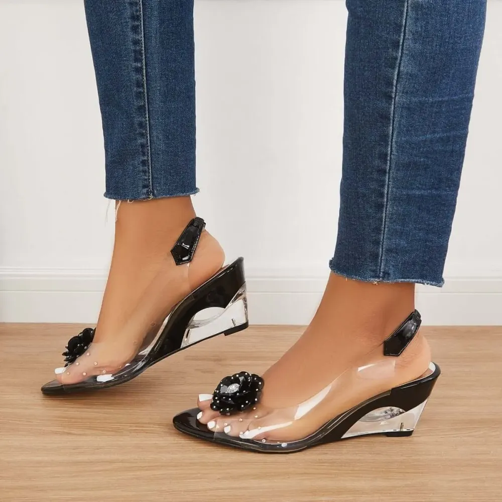 Clear Slingback Flower Rhinestone Sandals