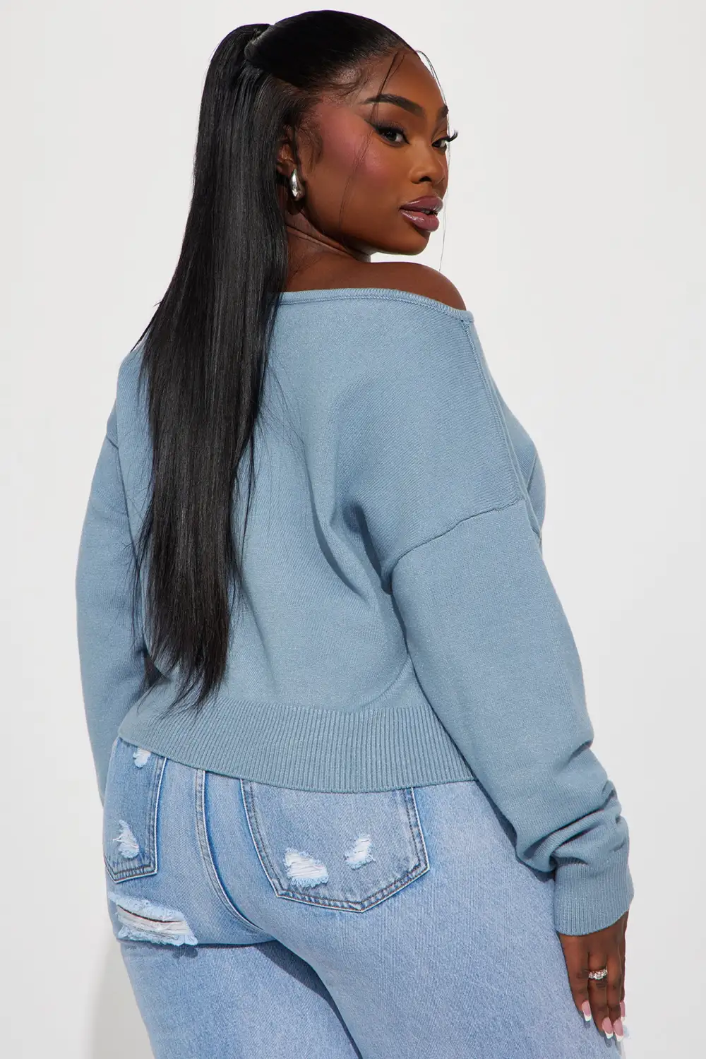 Eastyn Sweater Top - Dusty Blue