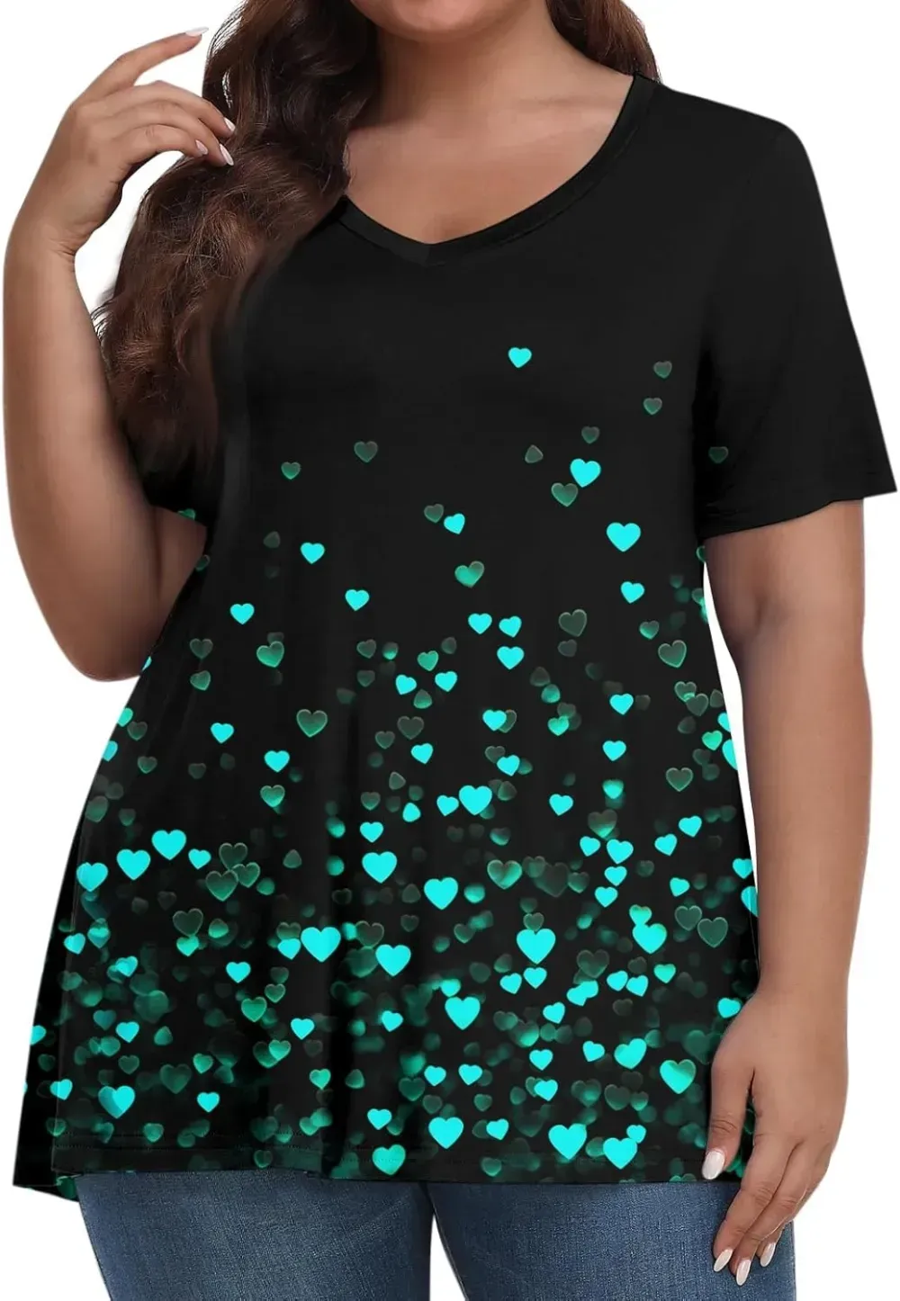 Plus Size Tops for Women Dressy Short Sleeve V Neck Shirts for Women Summer Tops for Women 2024 Floral Print Top