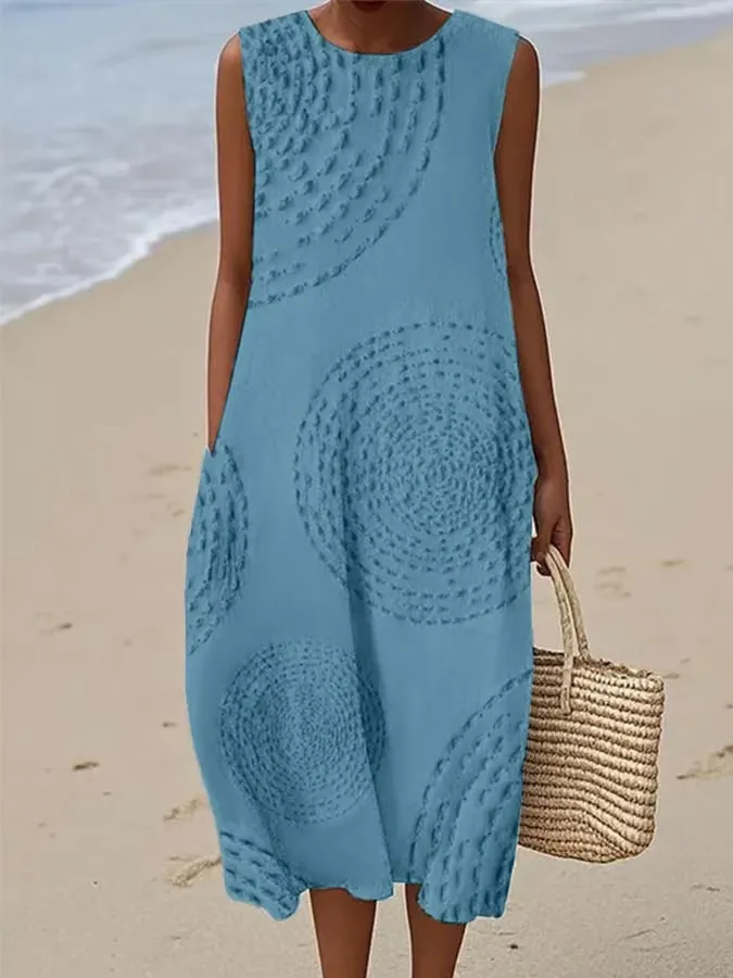 Women'S Round Neck Sleeveless Color-Block Printed Dress