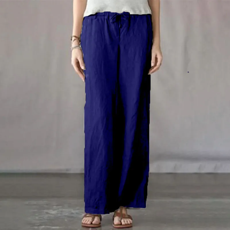 Solid color elastic waist wide-leg casual pants