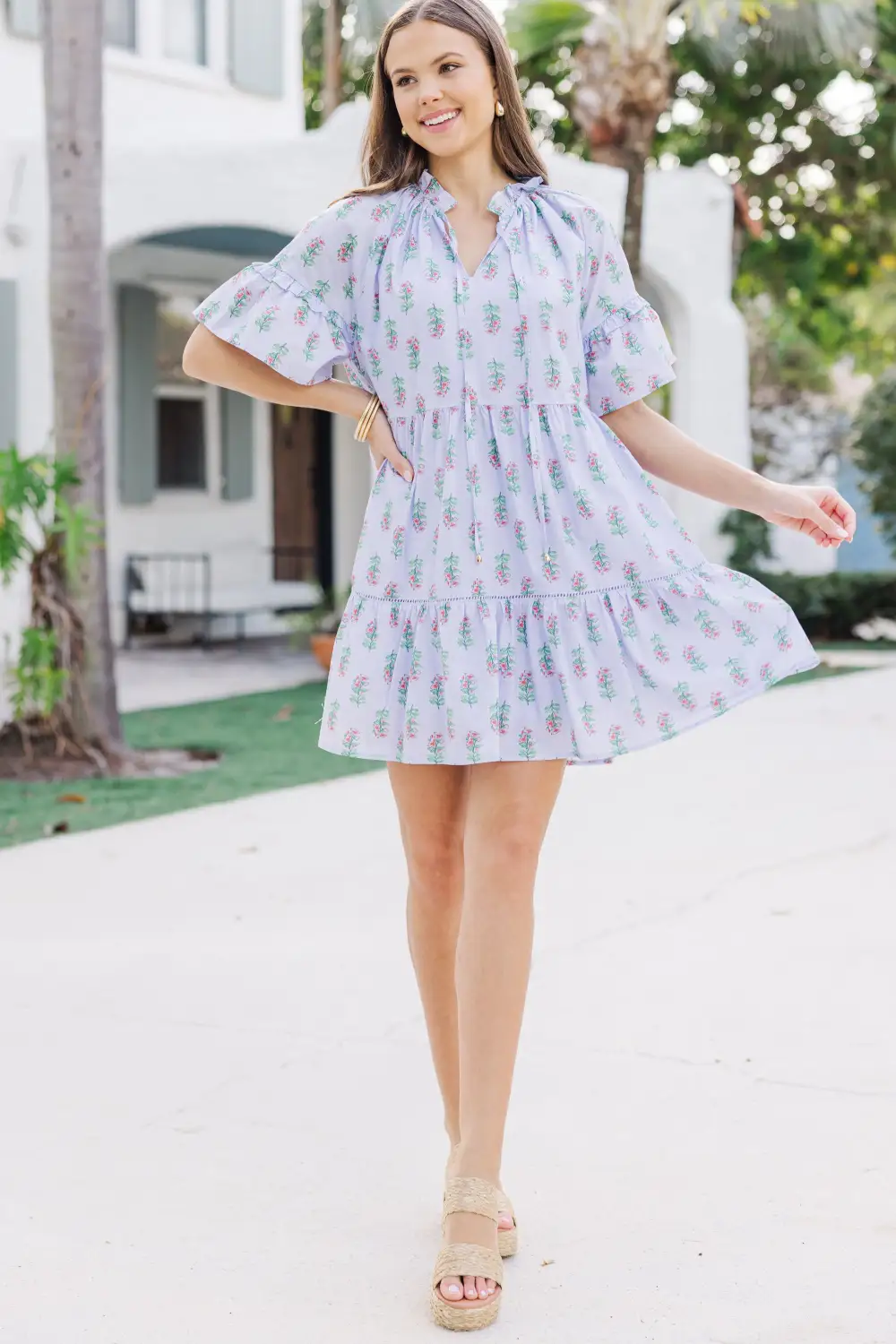 Let It Shine Periwinkle Floral Babydoll Dress