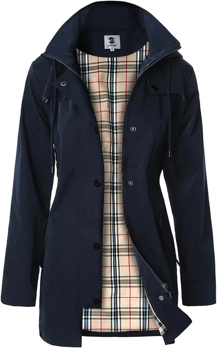 Women's Long Hooded Rain Jacket Outdoor Raincoat Windbreaker