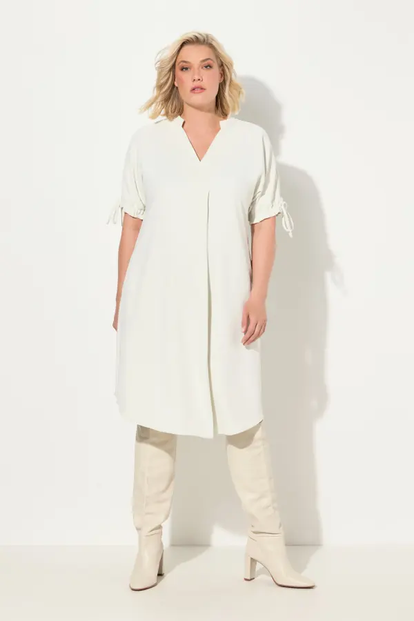 Minikleid Krepp Oversized V-Ausschnitt Halbarm