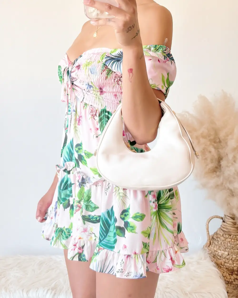TROPICAL PARADISE OFF SHOULDER DRESS