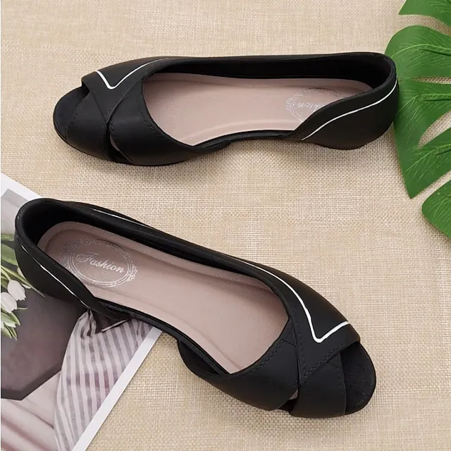 Women's Sandals Boho Bohemia Beach Daily Walking Summer Flat Heel Peep Toe Casual Comfort Minimalism EVA Loafer Striped Black White Brown