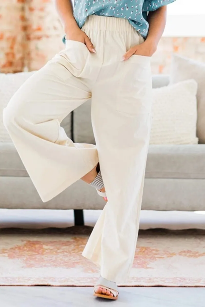 Patch Pocket Elastic Waist Wide Leg Pants