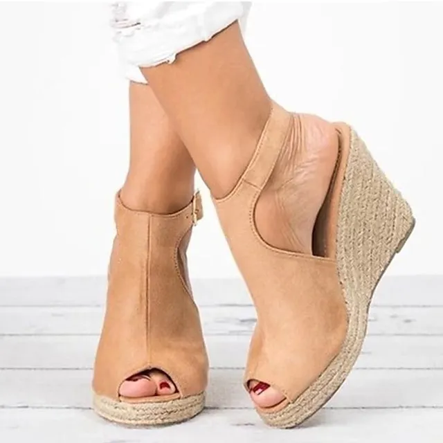 Women's Sandals Plus Size Outdoor Office Daily Summer Buckle Wedge Heel Peep Toe Casual Minimalism Walking Nubuck Faux Suede Buckle Solid Colored Black Pink Blue