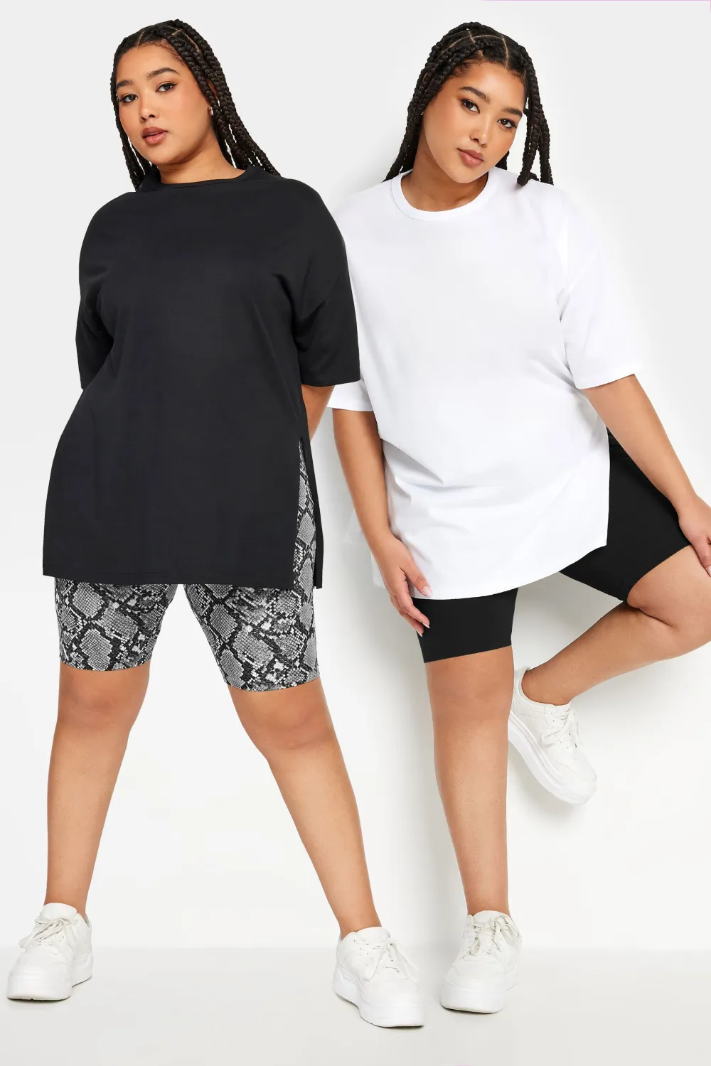 YOURS Curve 2 PACK Black Floral Print Cycling Shorts