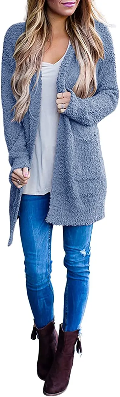 Women's Long Sleeve Soft Chunky Knit Sweater Open Front Cardigans Outwear Coat