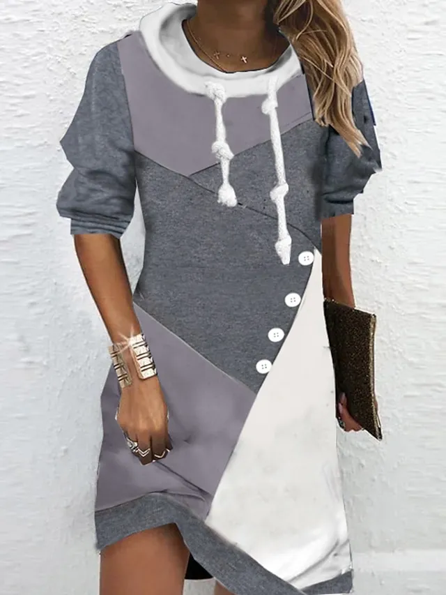 Women's Hoodie Dress Winter Dress Shift Dress Mini Dress Colorful Light Green Blue Long Sleeve Floral Print Fall Winter Autumn Hooded Vacation Vacation Fall Dress 2023 S M L XL XXL 3XL