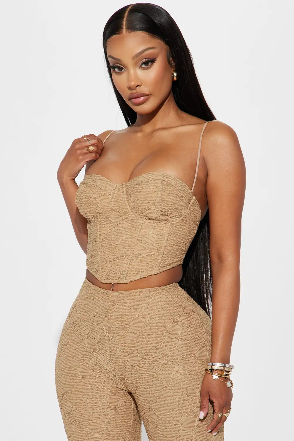 Macie Textured Pant Set - Mocha