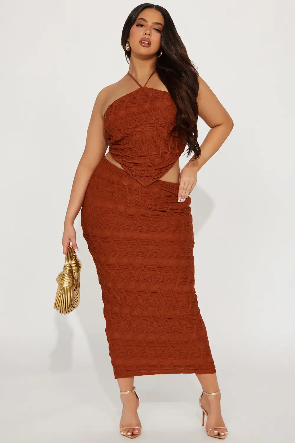 Luna Textured Skirt Set - Mocha