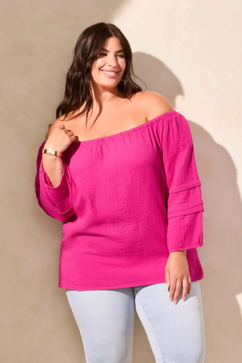 Cotton Gauze Convertible Off-Shoulder Top-Passion Fruit