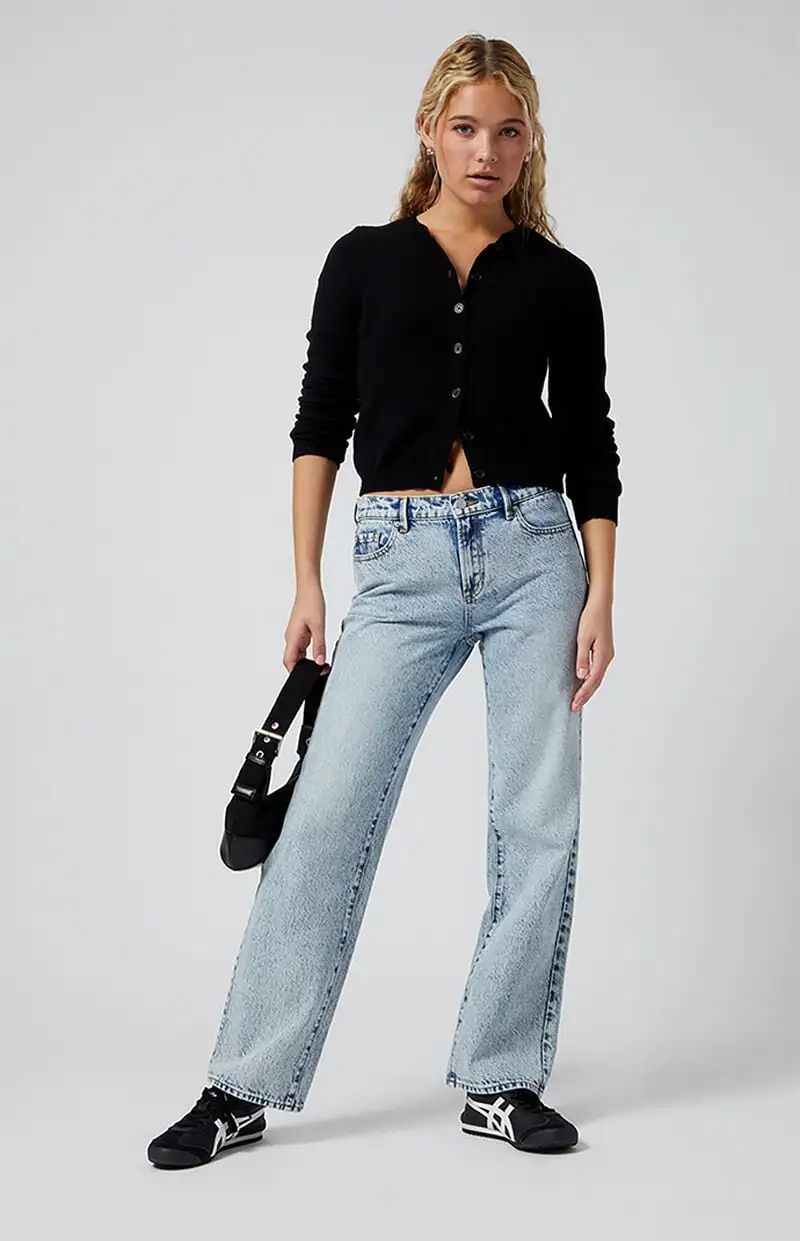 PacSun Jordyn Acid Low Rise Straight Leg Jeans Light Indigo
