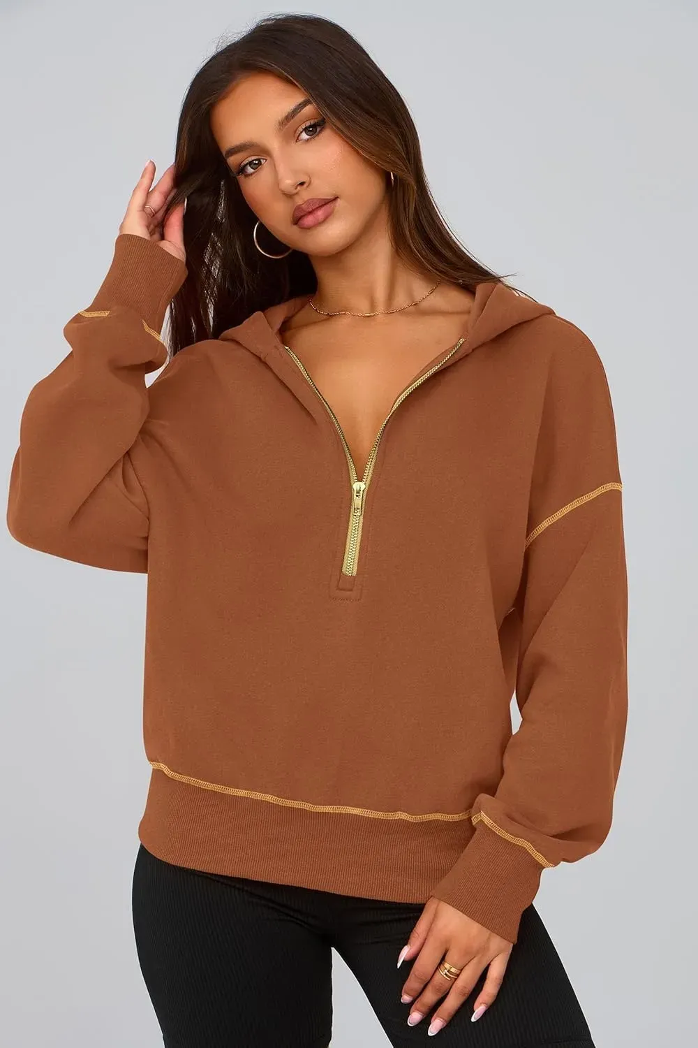 Women's Hooded Sweatshirts Long Sleeve Half Zip Cropped Hoodie Pullover Winter Fashion Clothes