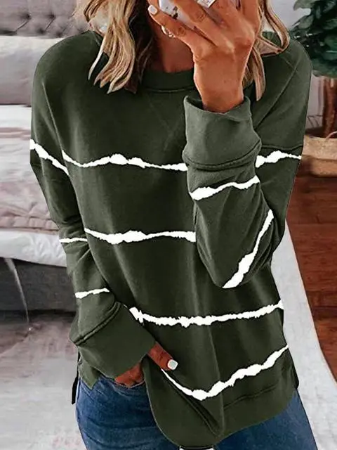 Tie-dye Stripes Print Long Sleeve Tops