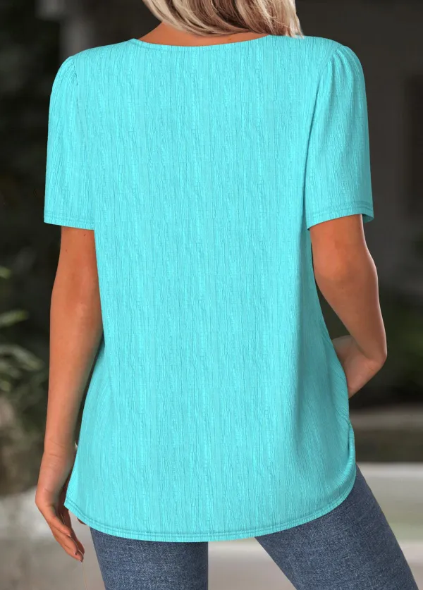 Cyan Short Sleeve Round Neck T Shirt