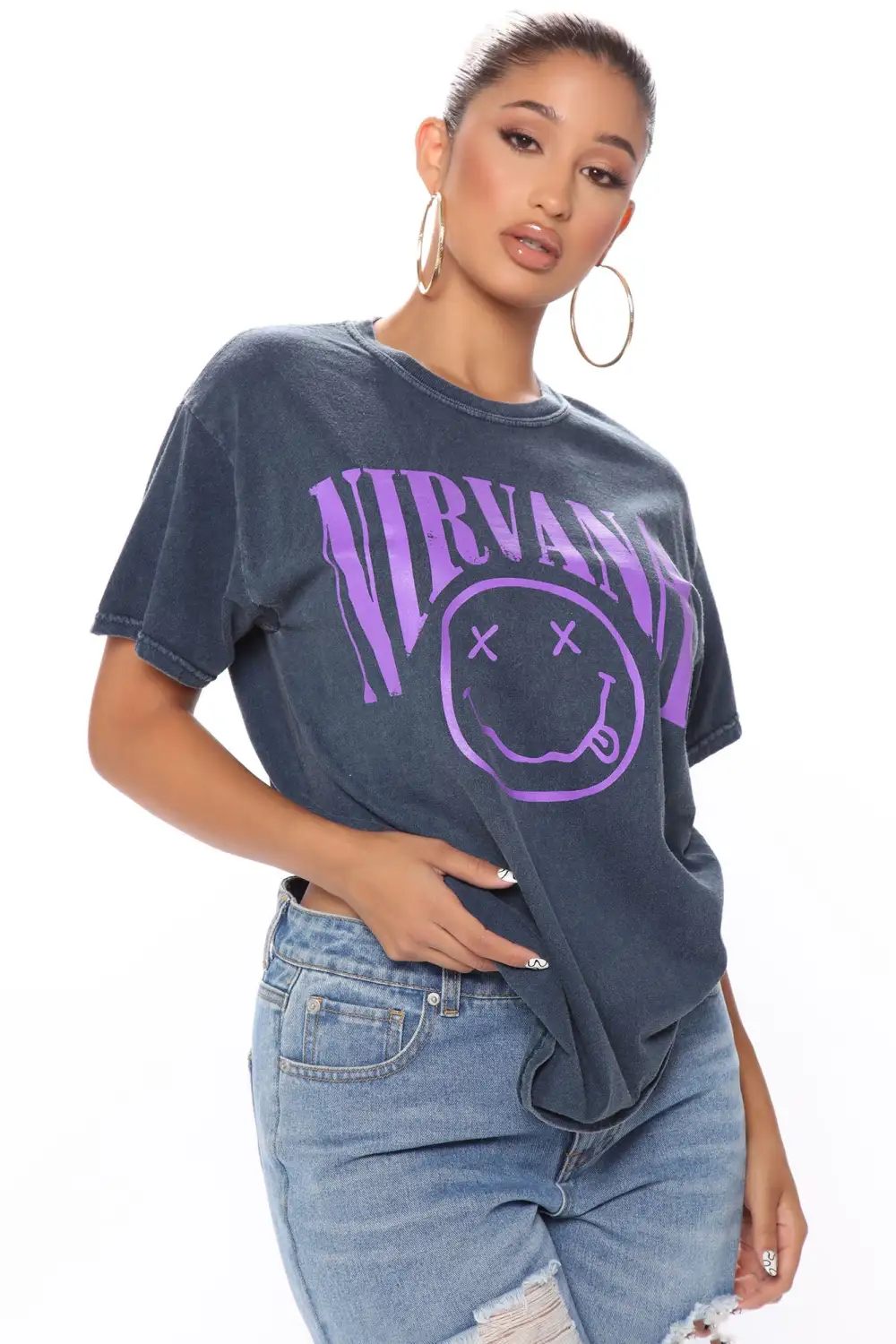 Nirvana Smile Washed Tee - Navy